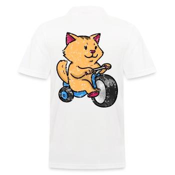 Kleine Katze auf einen Dreirad Retro Vintage - Männer Poloshirt - Weiß - Hinten - Kai (181cm)
