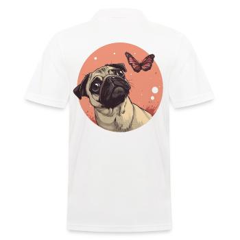 Mops mit Schmetterling - Männer Poloshirt - Weiß - Hinten - Kai (181cm)