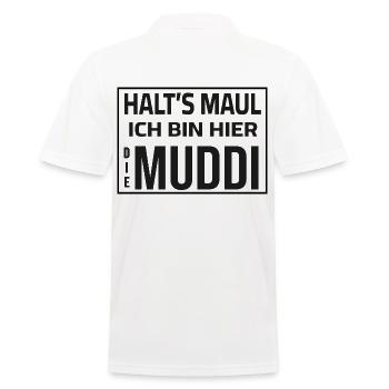 Halt's Maul - Ich bin hier die Muddi - Männer Poloshirt - Weiß - Hinten - Kai (181cm)