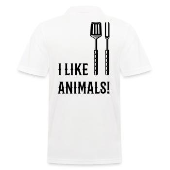 I Like Animals! (Grill Cutlery / Black) - Men's Polo Shirt - white - Back - Kai (181cm)
