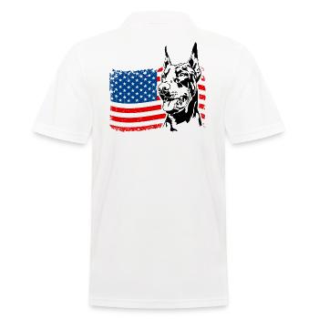 Dobermann Amerika Fahne Hunde Dobie Wilsigns - Männer Poloshirt - Weiß - Hinten - Kai (181cm)