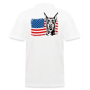 Dobermann Amerika Fahne Hunde Dobie Wilsigns - Männer Poloshirt - Weiß - Hinten - Kai (181cm)