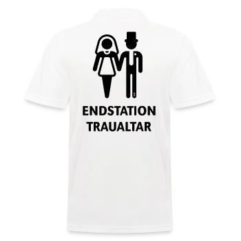 Endstation Traualtar (Bräutigam / Braut / JGA / B) - Männer Poloshirt - Weiß - Hinten - Kai (181cm)
