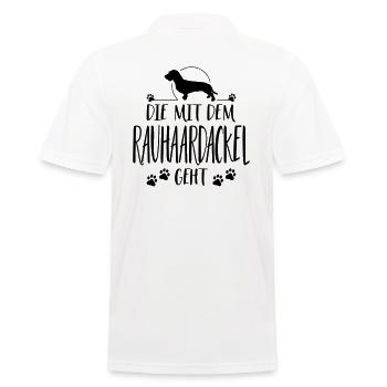 DIE MIT RAUHAARDACKEL GEHT Hundespruch Wilsigns - Männer Poloshirt - Weiß - Hinten - Kai (181cm)