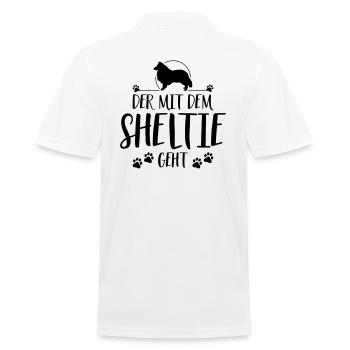 DER MIT SHELTIE GEHT Hunde Spruch Wilsigns - Männer Poloshirt - Weiß - Hinten - Kai (181cm)