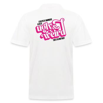 Filmzitat: brainwashed or UGLY & WEIRD! - Männer Poloshirt - Weiß - Hinten - Kai (181cm)