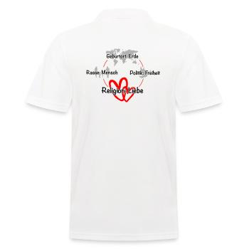 Geburtsort Erde, Mensch, Freiheit, Liebe - Männer Poloshirt - Weiß - Hinten - Kai (181cm)