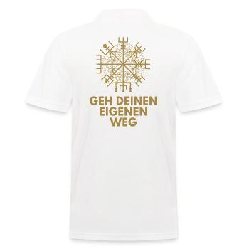 Wegweiser VEGVISIR - GEH DEINEN EIGENEN WEG - Männer Poloshirt - Weiß - Hinten - Kai (181cm)