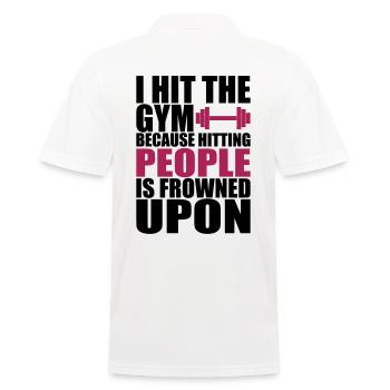 Hit The Gym fitnes t shirt - Männer Poloshirt - Weiß - Hinten - Kai (181cm)