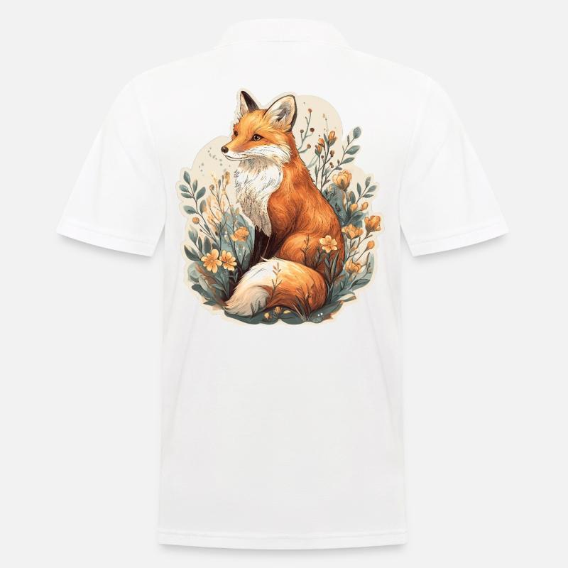 Fuchs mit Blumen - Männer Poloshirt - Weiß