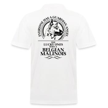 BEGLIAN MALINOIS Guardian Angel Spruch Wilsigns - Männer Poloshirt - Weiß - Hinten - Kai (181cm)