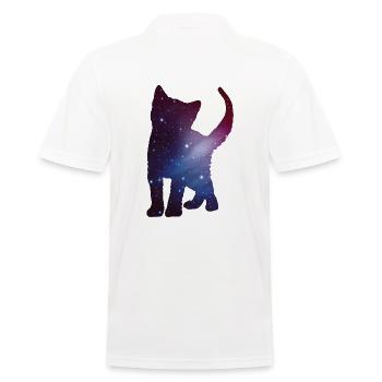 Cat Kitten Silhouette Space Cat Space Gift - Men's Polo Shirt - white - Back - Kai (181cm)