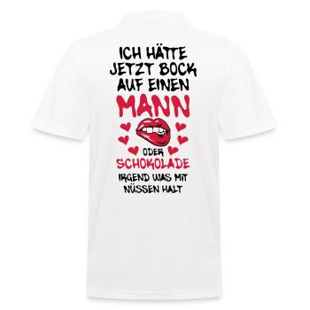68 Ich hätte jetzt Bock auf Mann oder Schokolade - Männer Poloshirt - Weiß - Hinten - Kai (181cm)