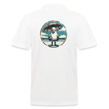 Laughing seagull with rubber boots and umbrella - Men's Polo Shirt - white - Back - Kai (181cm)