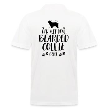 DER MIT DEM BEARDED COLLIE GEHT Spruch Wilsigns - Männer Poloshirt - Weiß - Hinten - Kai (181cm)