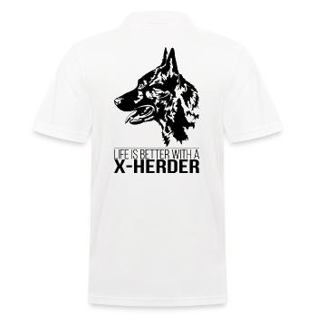 X-HERDER life is better Hollandse Herder Wilsigns - Männer Poloshirt - Weiß - Hinten - Kai (181cm)