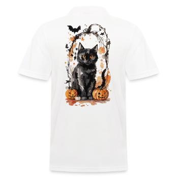 Magical Halloween Cat in Goblincore Style - Men's Polo Shirt - white - Back - Kai (181cm)