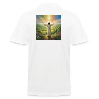 Jesus, katholischer Jesus Christus - Männer Poloshirt - Weiß - Hinten - Kai (181cm)