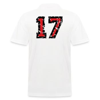 Zahl 17 - Nummer 17 (Vintage Rot) Nr.17 - Männer Poloshirt - Weiß - Hinten - Kai (181cm)