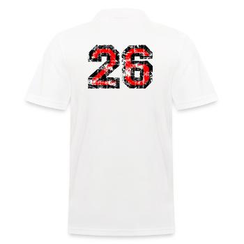 Zahl 26 (Vintage Rot) 26. Geburtstag Nr. 26 - Männer Poloshirt - Weiß - Hinten - Kai (181cm)