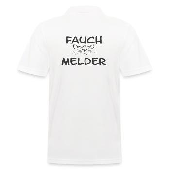 "Fauch Melder" Katze grau - Männer Poloshirt - Weiß - Hinten - Kai (181cm)