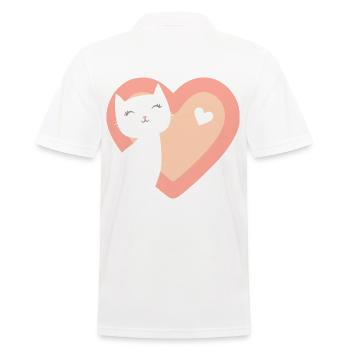 Cute cat kitten in heart motif - Men's Polo Shirt - white - Back - Kai (181cm)