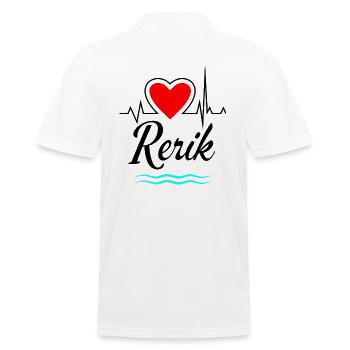 Rerik-Mein Herz schlägt für Rerik-Herzschlag+Welle - Männer Poloshirt - Weiß - Hinten - Kai (181cm)