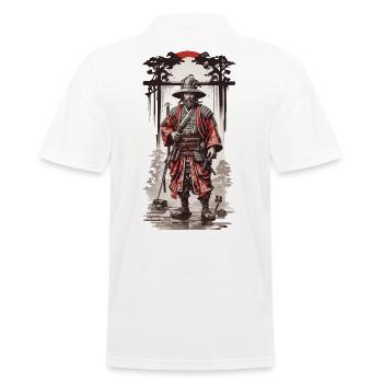 Japanese Samurai Essence in Ukiyo-E Art Style - Men's Polo Shirt - white - Back - Kai (181cm)