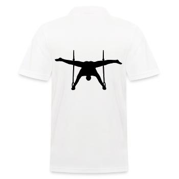 Turnen an den Ringen, dynamisch und schwarz - Männer Poloshirt - Weiß - Hinten - Kai (181cm)