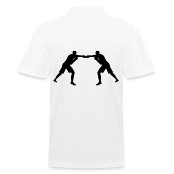 Einheit durch Farben! Zwei bunte Boxfiguren im Gle - Männer Poloshirt - Weiß - Hinten - Kai (181cm)