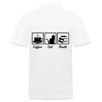 Kaffee Katze Bücher - Männer Poloshirt - Weiß - Hinten - Kai (181cm)