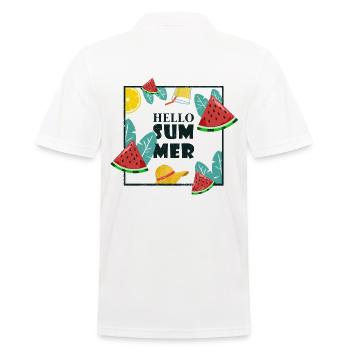Hello Summer | Wassermelone Orange Limo Geschenk - Männer Poloshirt - Weiß - Hinten - Kai (181cm)