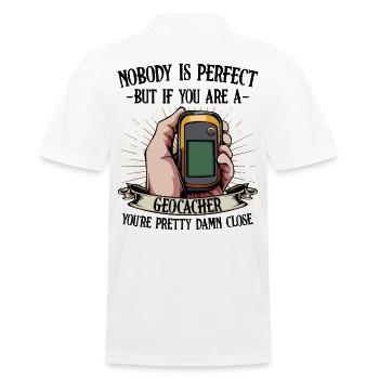 Nobody Is Perfect Geocaching Geocacher Gift - Men's Polo Shirt - white - Back - Kai (181cm)