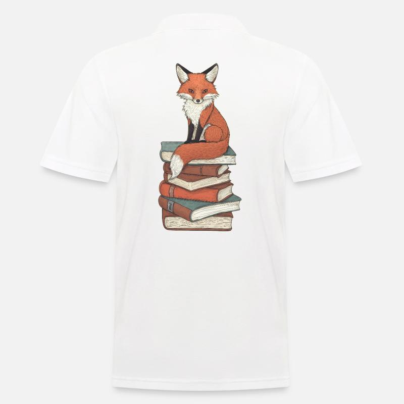Fuchs auf Bücherstapel - Männer Poloshirt - Weiß