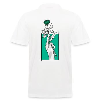 Hand mit Rose | Blau - Männer Poloshirt - Weiß - Hinten - Kai (181cm)