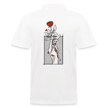Hand mit Rose | Rot - Männer Poloshirt - Weiß - Hinten - Kai (181cm)