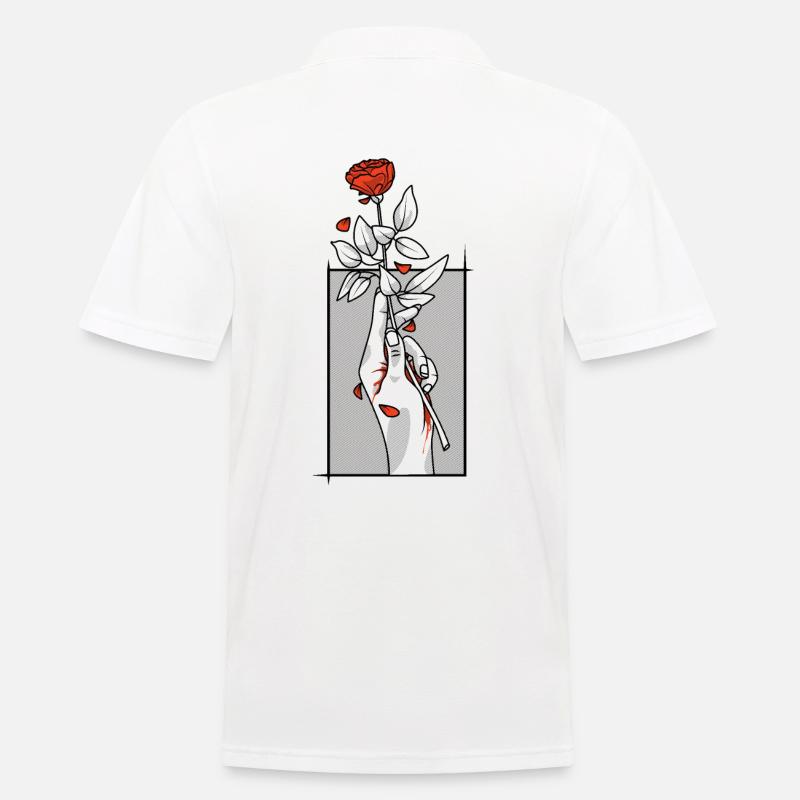 Hand mit Rose | Rot - Männer Poloshirt - Weiß