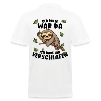Faultier Lustiger Spruch: Der Wille war da - Männer Poloshirt - Weiß - Hinten - Kai (181cm)