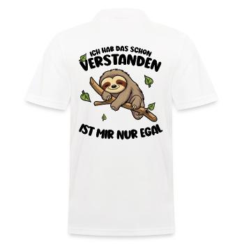 Faultier Lustiger Spruch: ... ist mir nur egal - Männer Poloshirt - Weiß - Hinten - Kai (181cm)
