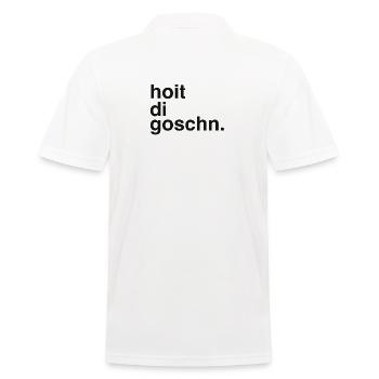 HOIT DI GOSCHN LUSTIG SPRUCH MOTIV DIALEKT MUNDART - Männer Poloshirt - Weiß - Hinten - Kai (181cm)