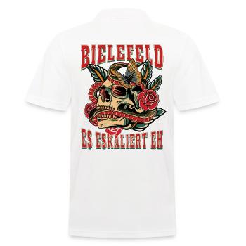 Bielefeld Frau Geschenk es eskaliert eh Frauen - Männer Poloshirt - Weiß - Hinten - Kai (181cm)