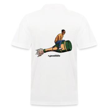 GOODLIFE - Genieße dein Leben - Männer Poloshirt - Weiß - Hinten - Kai (181cm)