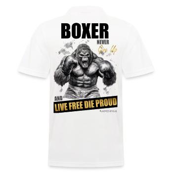 BOXER NEVER GIVE UP - LIVE FREE DIE PROUD - Men's Polo Shirt - white - Back - Kai (181cm)