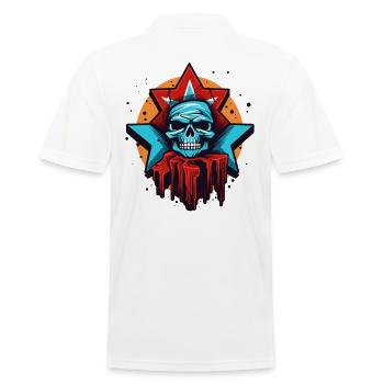 Knackende Sterne, tropfendes Rot und ein Totenkopf - Männer Poloshirt - Weiß - Hinten - Kai (181cm)