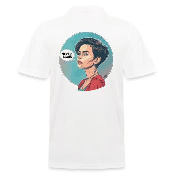 Pop Art Cartoon: Woman Says "Never Again" - Men's Polo Shirt - white - Back - Kai (181cm)