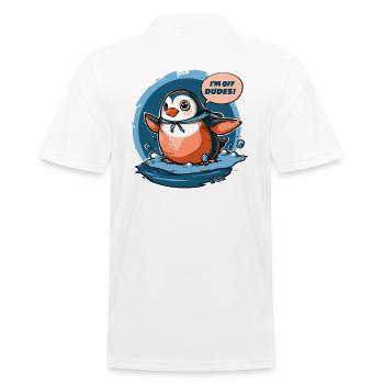 Pinguin geht nach Hause: "Ich bin weg, Leute!" - Männer Poloshirt - Weiß - Hinten - Kai (181cm)