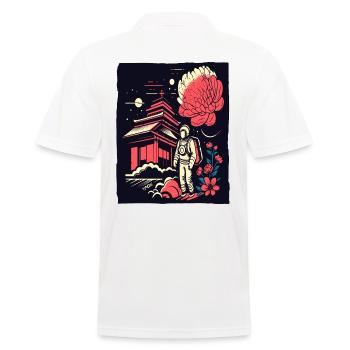 Astronaut vor japanischem Tempel mit Blumen - Männer Poloshirt - Weiß - Hinten - Kai (181cm)