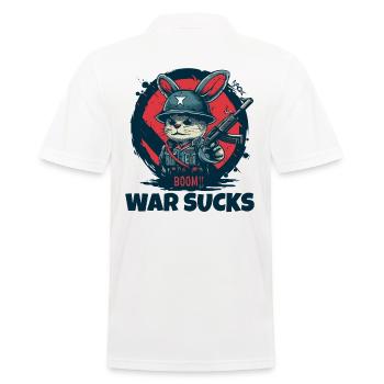Rabbit Soldier Warning, War Is Crap - Men's Polo Shirt - white - Back - Kai (181cm)
