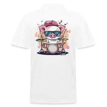 Rock music and a funny drummer pig - Men's Polo Shirt - white - Back - Kai (181cm)
