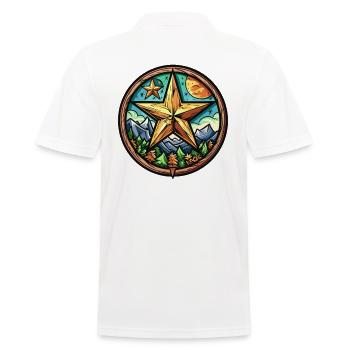 Natur: Sterne über Bergen, Bäumen und Himmel - Männer Poloshirt - Weiß - Hinten - Kai (181cm)